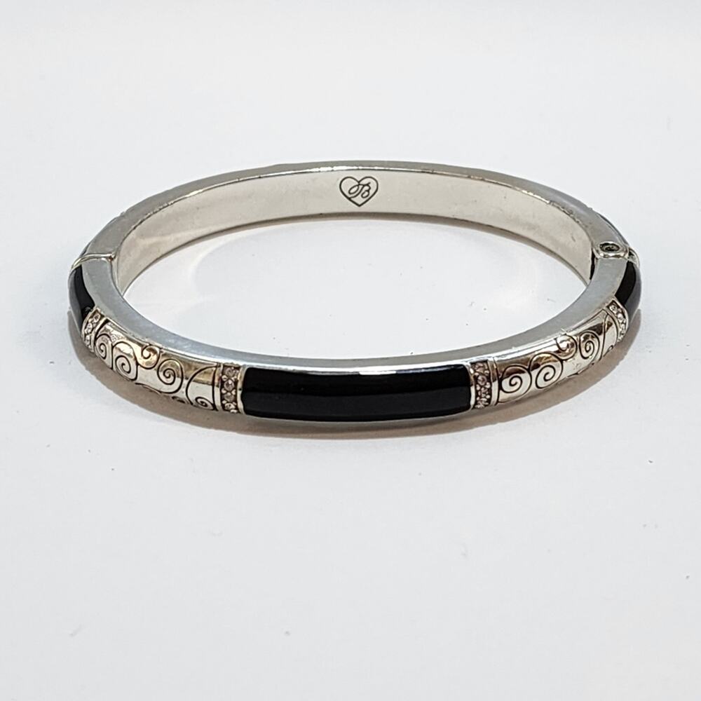 Brighton Silver and Black Enamel Hinged Bracelet